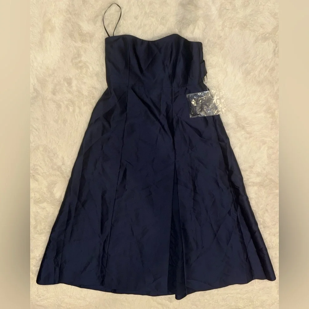 NWOT ALFRED SUNG Strapless Satin A-Line with pockets midnight blue sz 18 Gown - Picture 2 of 7